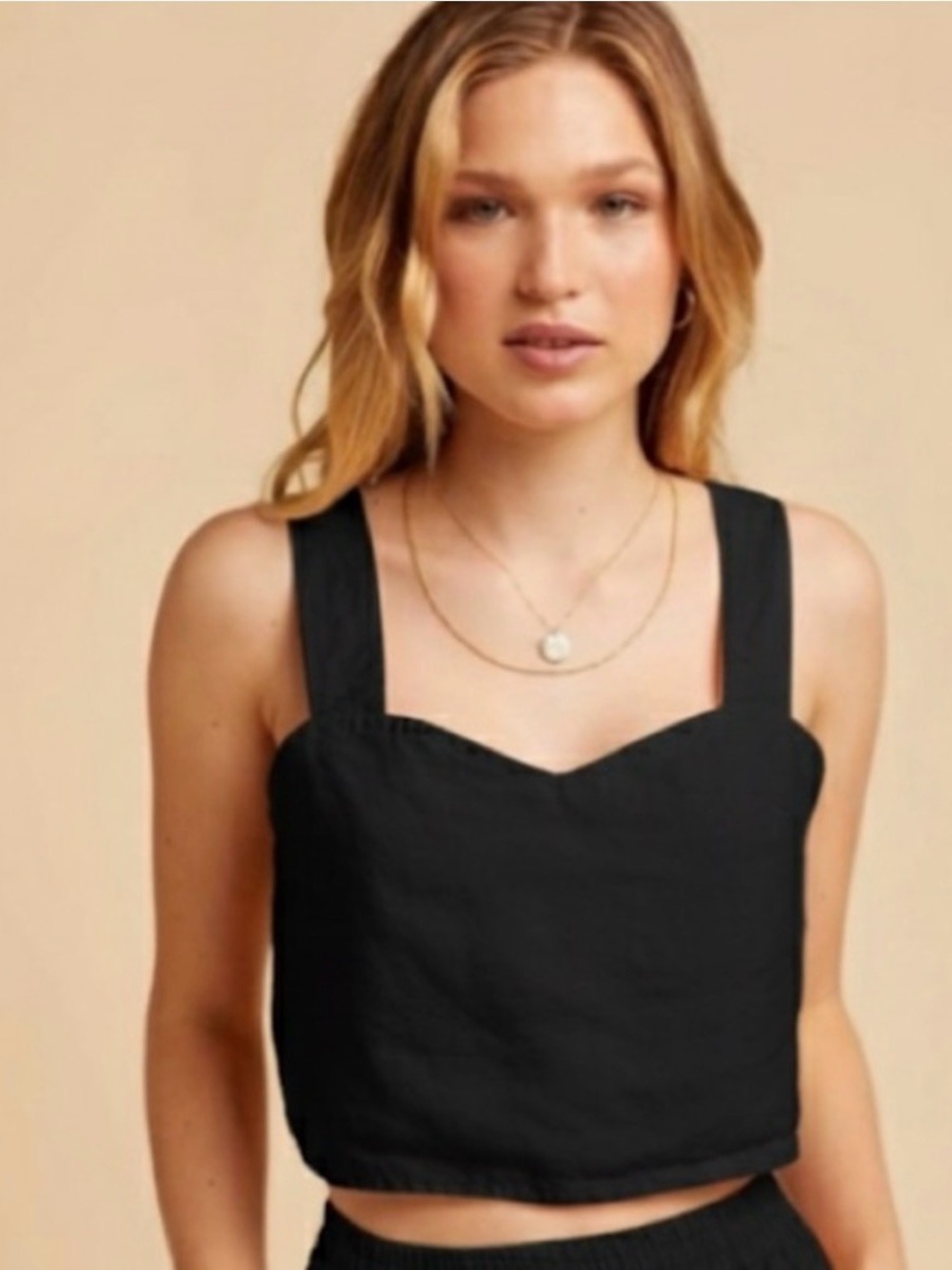 Mate The Label Organic Black Linen Crop Tank & Shorts Set